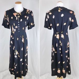 Vintage Black Floral Midi Dress